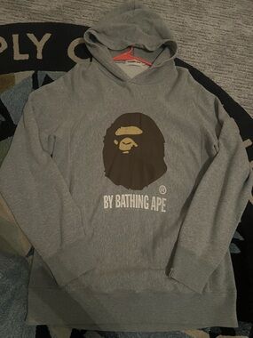 Bape Gray Hoodie with Brown Ape Head Logo